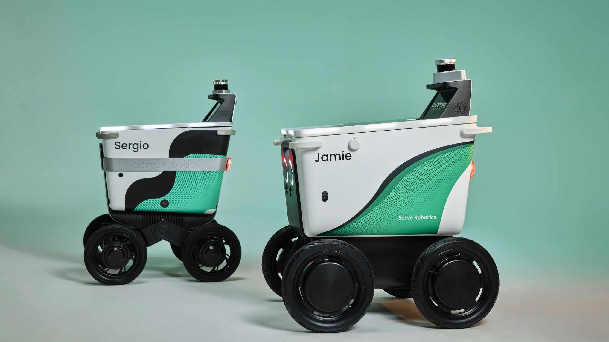 Sidewalk delivery robots — two generations side by side